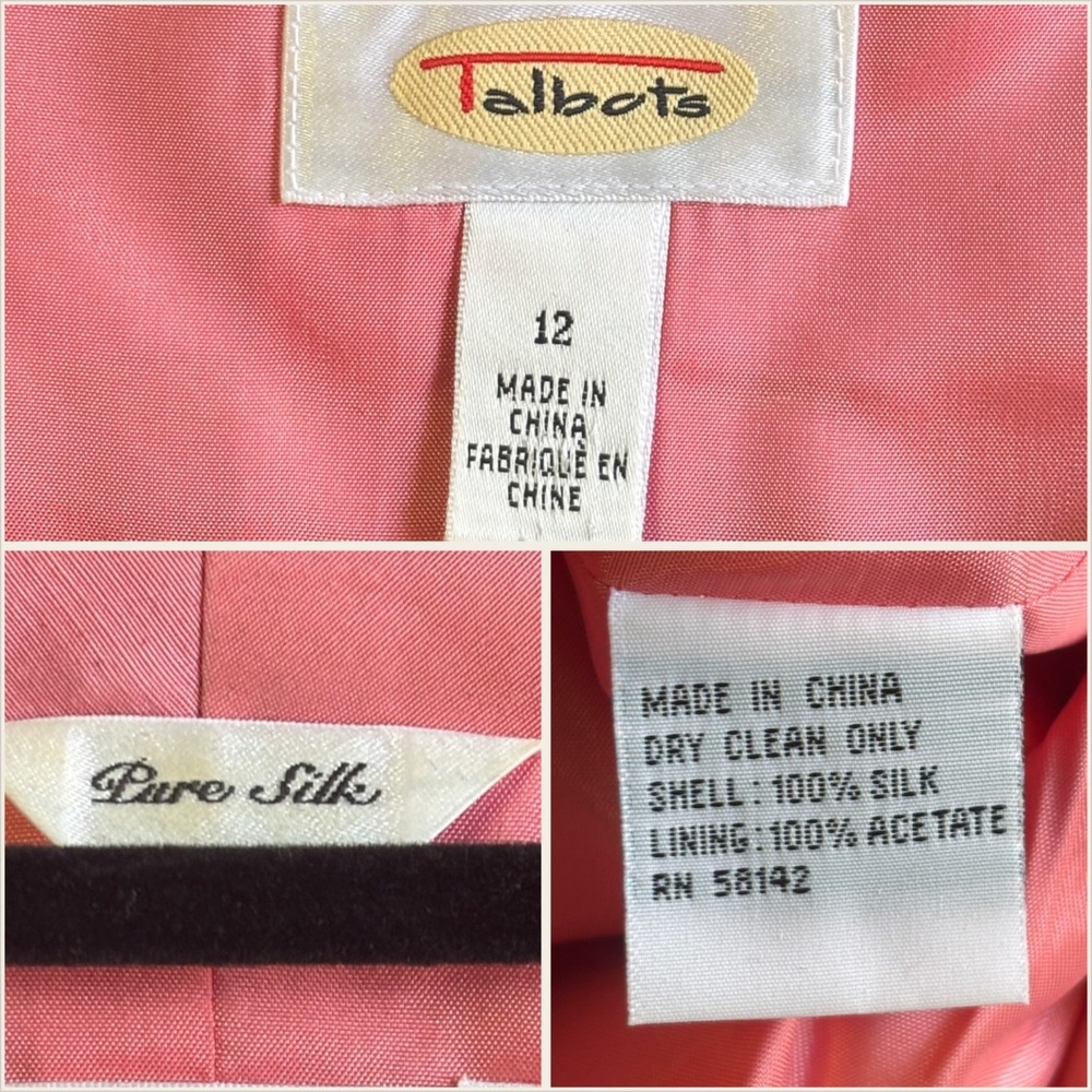 Talbots Womens 12 Skirt Suit Pink Pure Silk Bow Blazer Pencil Skirt Barbiecore - Picture 6 of 6
